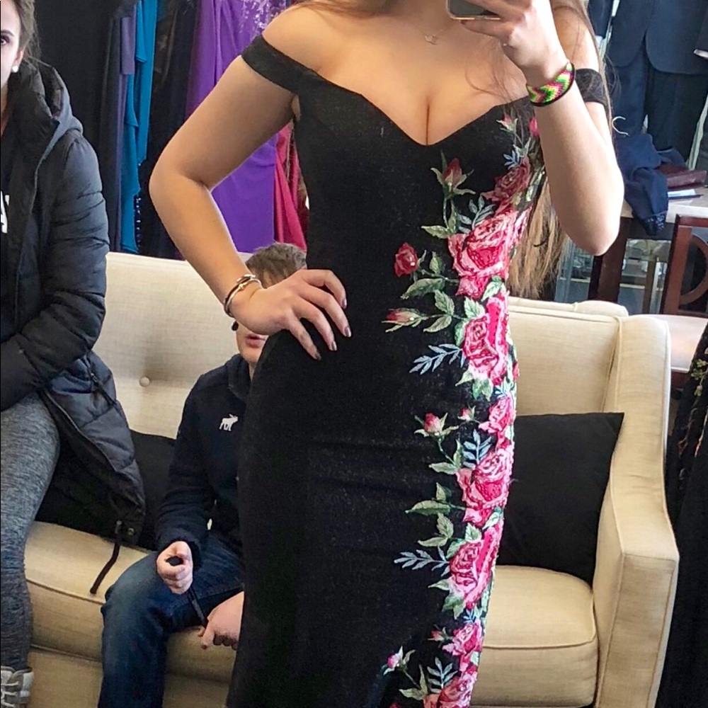 Black sparkly floral prom dress